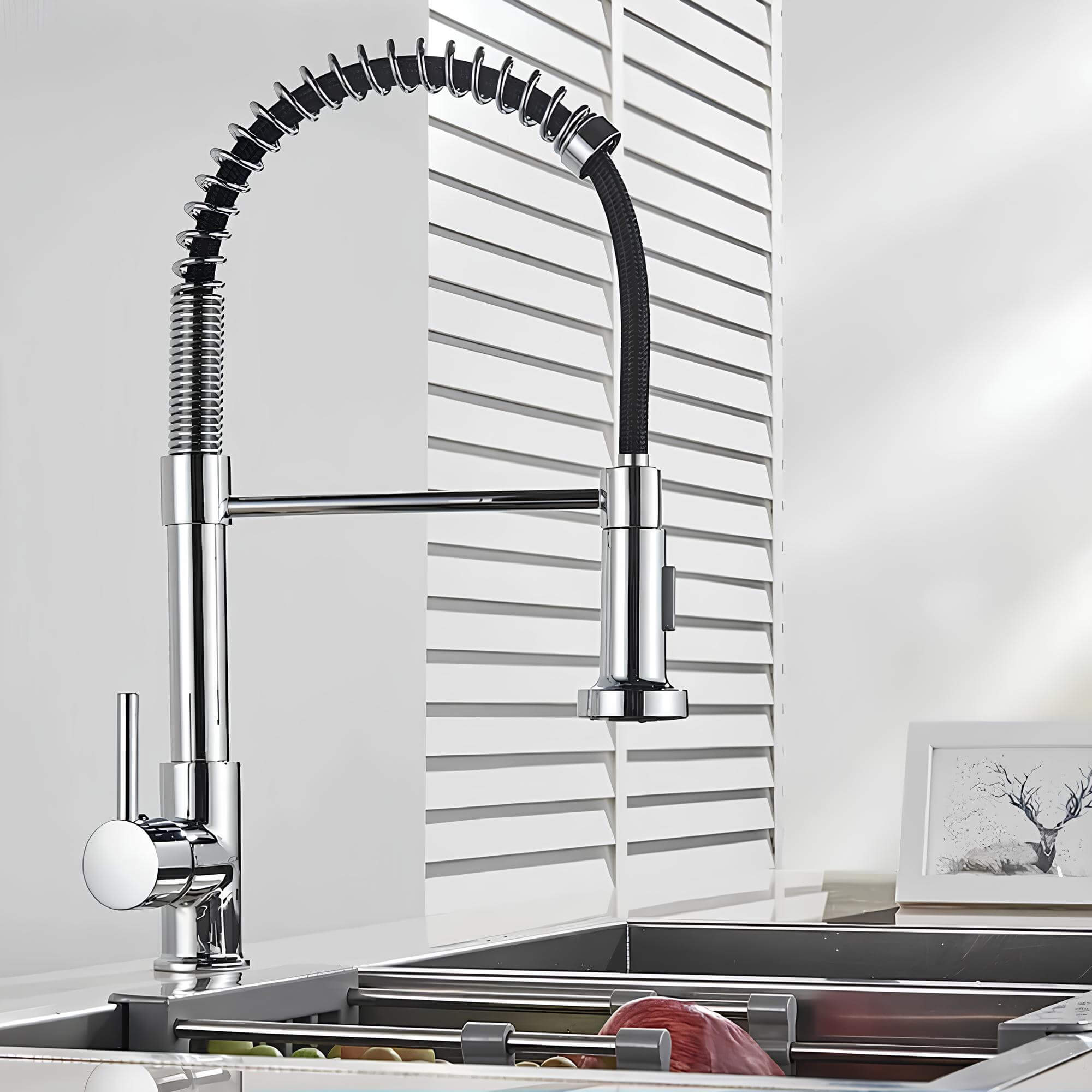 Elegant spring kitchen faucet with dual-spray pull-down and swivel spout