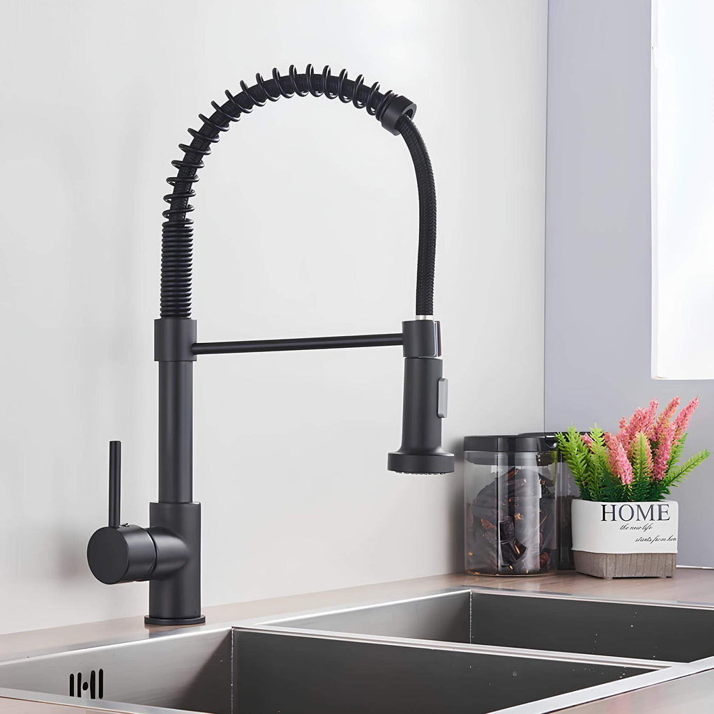 Elegant spring kitchen faucet with dual-spray pull-down and swivel spout