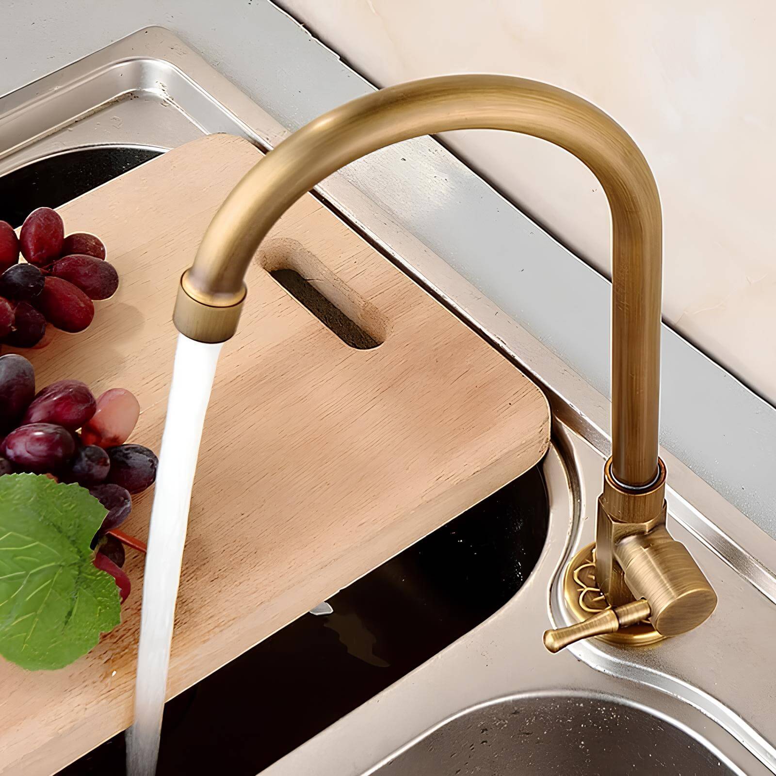 Cold water kitchen faucet with single handle and brushed bronze finish