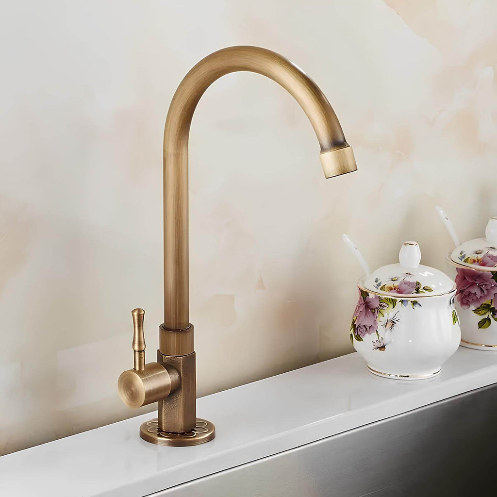 Cold water kitchen faucet with single handle and brushed bronze finish