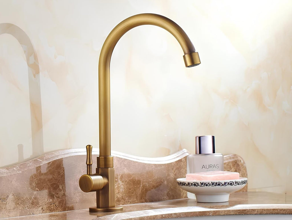 Cold water kitchen faucet with single handle and brushed bronze finish