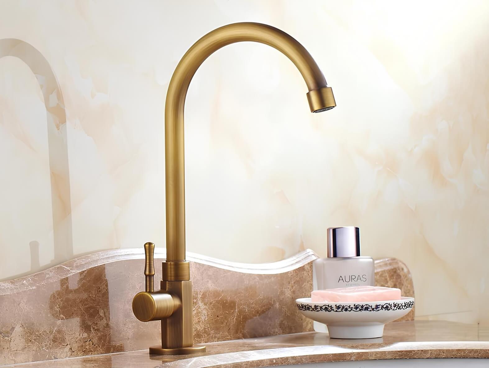 Cold water kitchen faucet with single handle and brushed bronze finish
