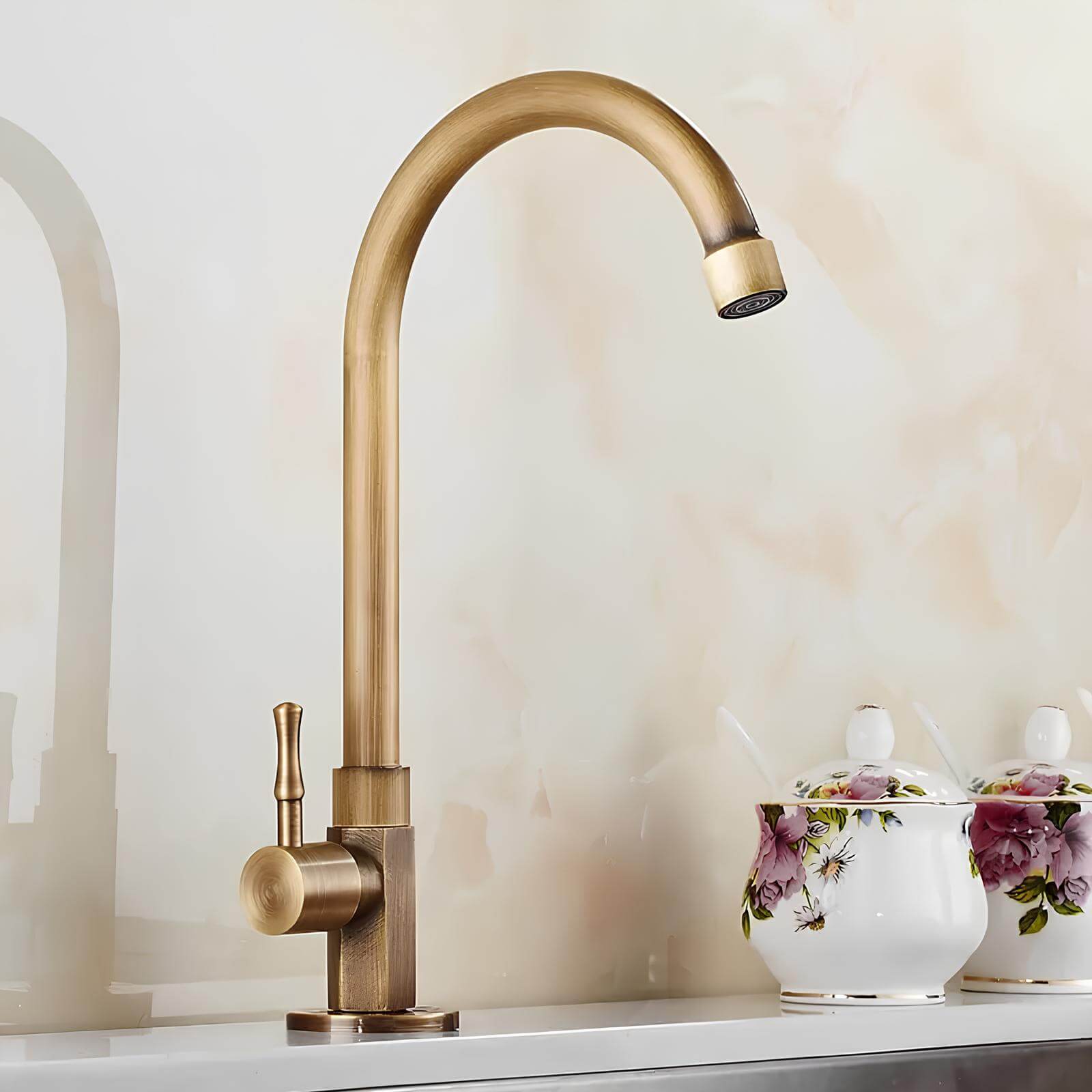 Cold water kitchen faucet with single handle and brushed bronze finish