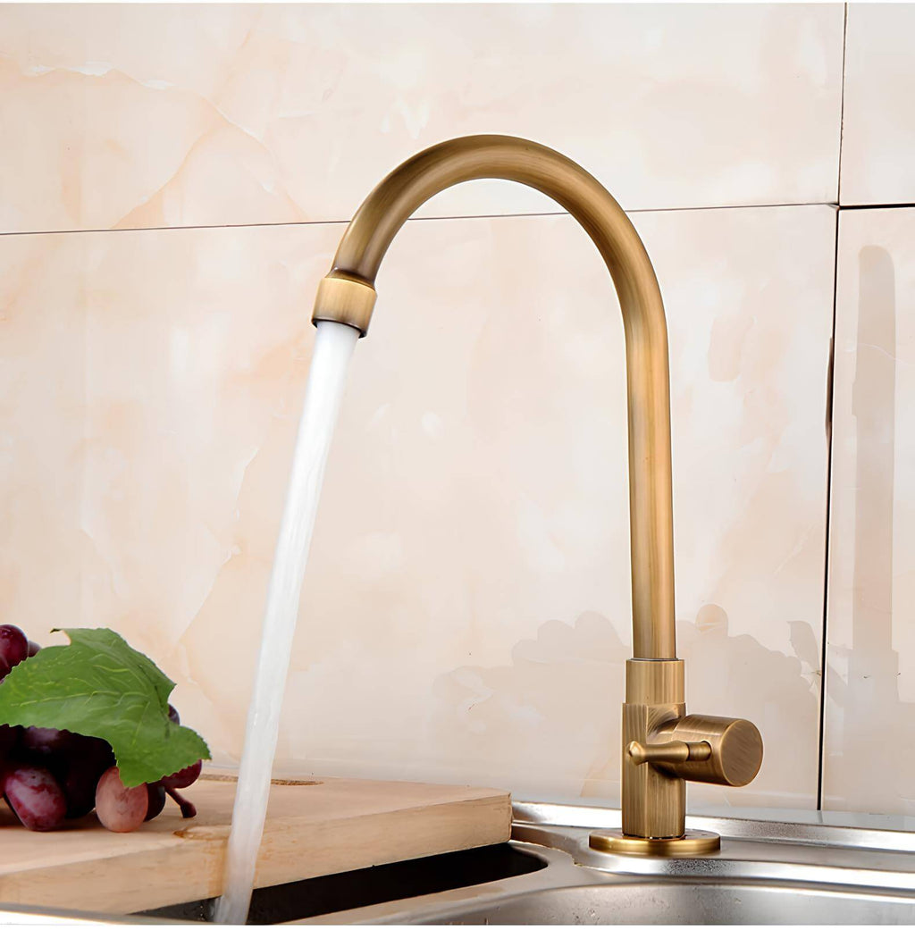 Cold water kitchen faucet with single handle and brushed bronze finish