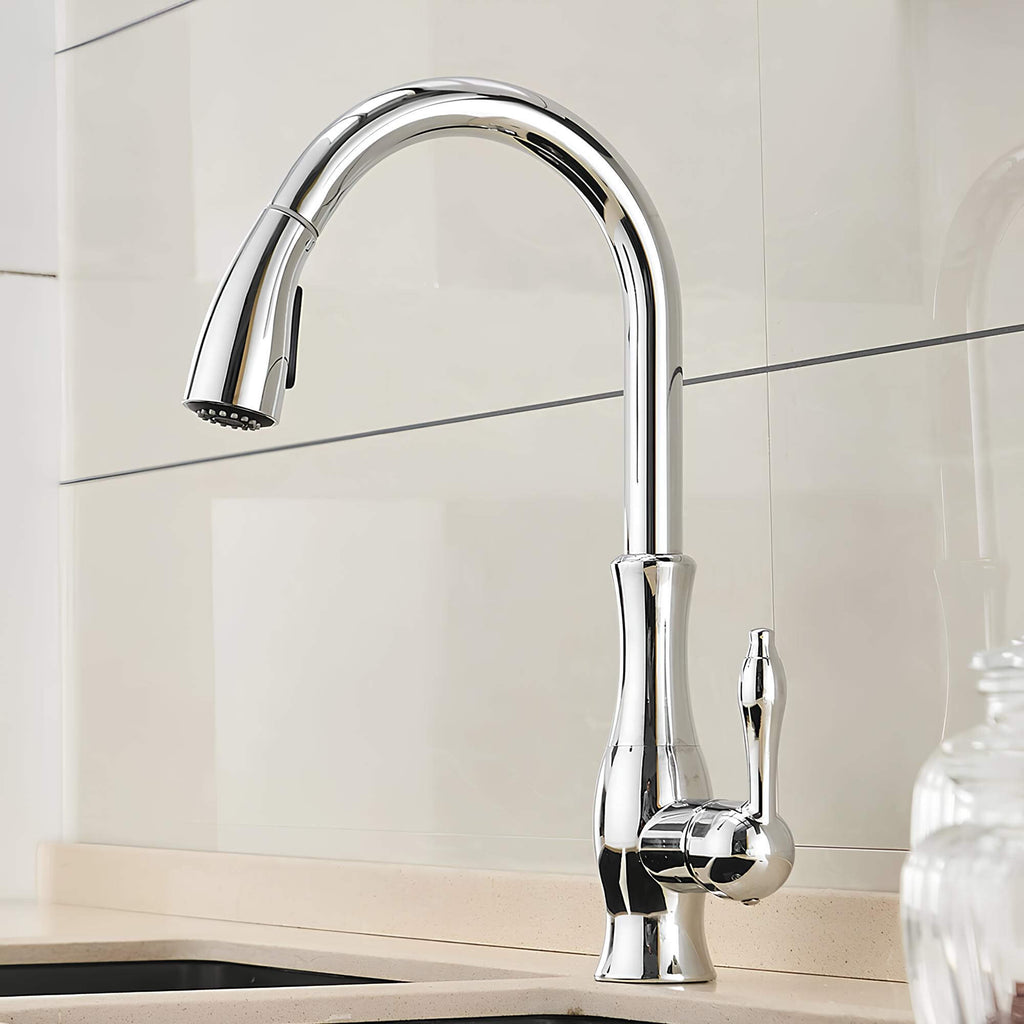 Premium kitchen faucet with pull-down dual spray and classic design