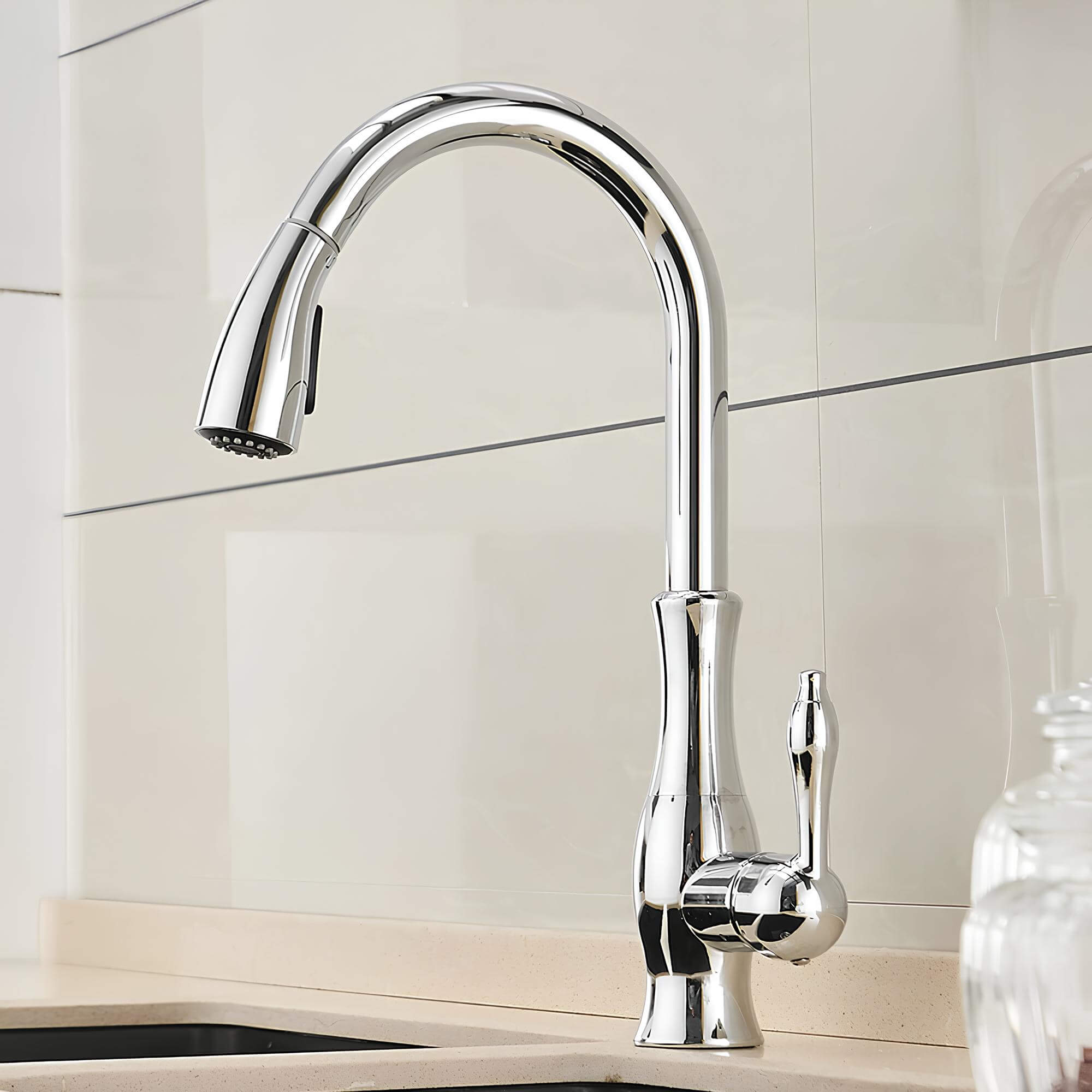 Premium kitchen faucet with pull-down dual spray and classic design