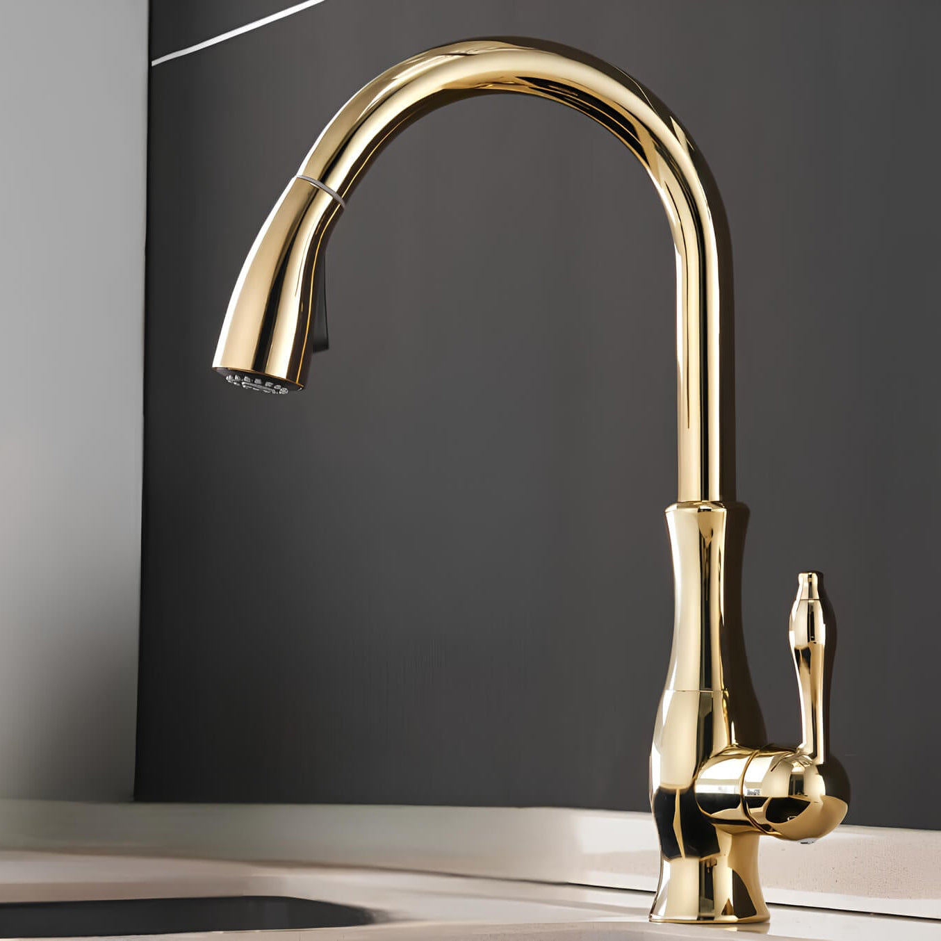 Premium kitchen faucet with pull-down dual spray and classic design