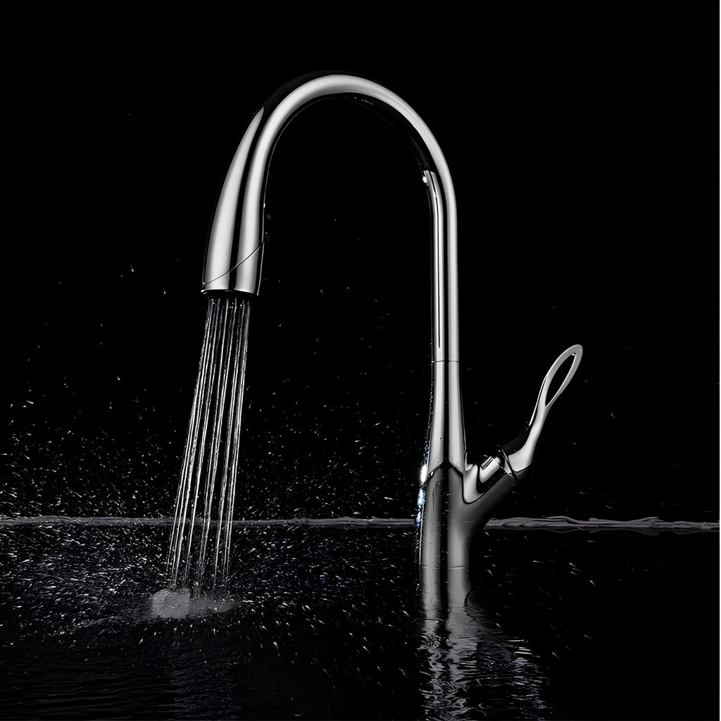 Luxury kitchen faucet with triple-spray pull-down and 360° swivel spout