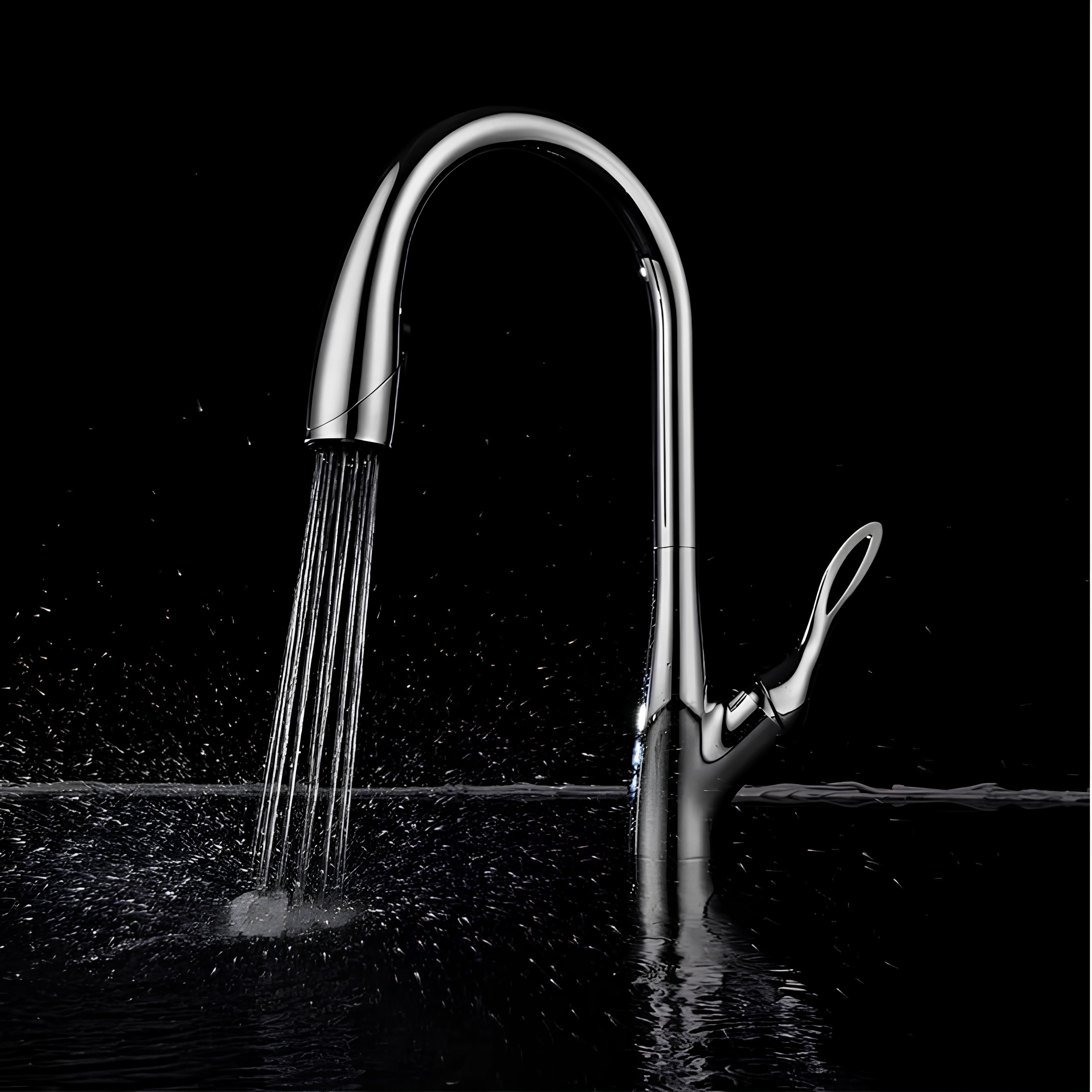 Luxury kitchen faucet with triple-spray pull-down and 360° swivel spout