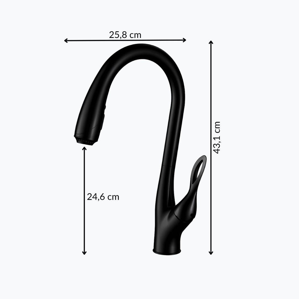 Luxury kitchen faucet with triple-spray pull-down and 360° swivel spout