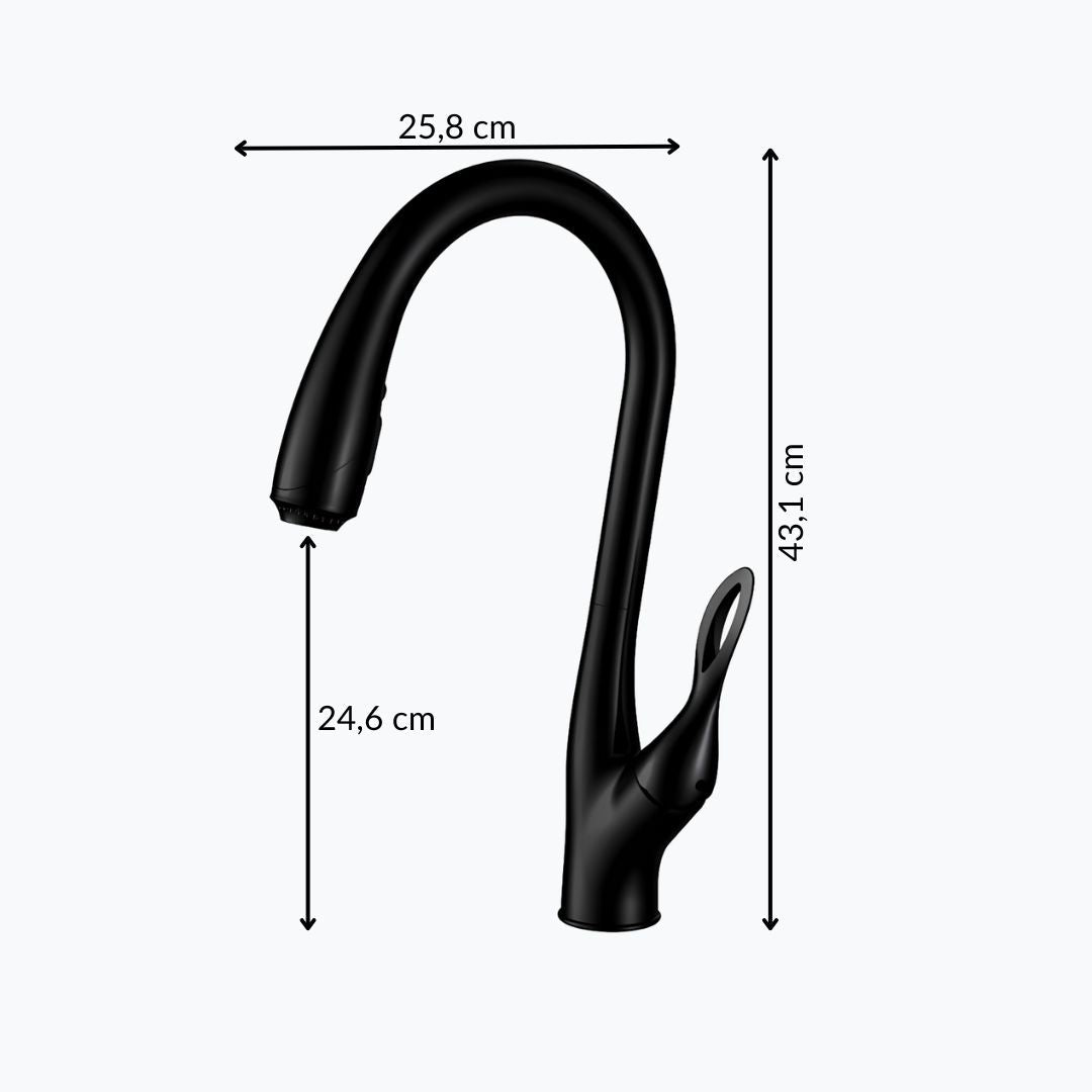 Luxury kitchen faucet with triple-spray pull-down and 360° swivel spout