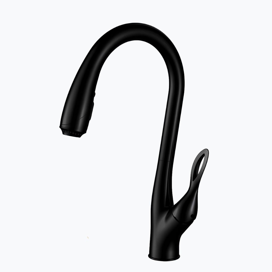 Luxury kitchen faucet with triple-spray pull-down and 360° swivel spout