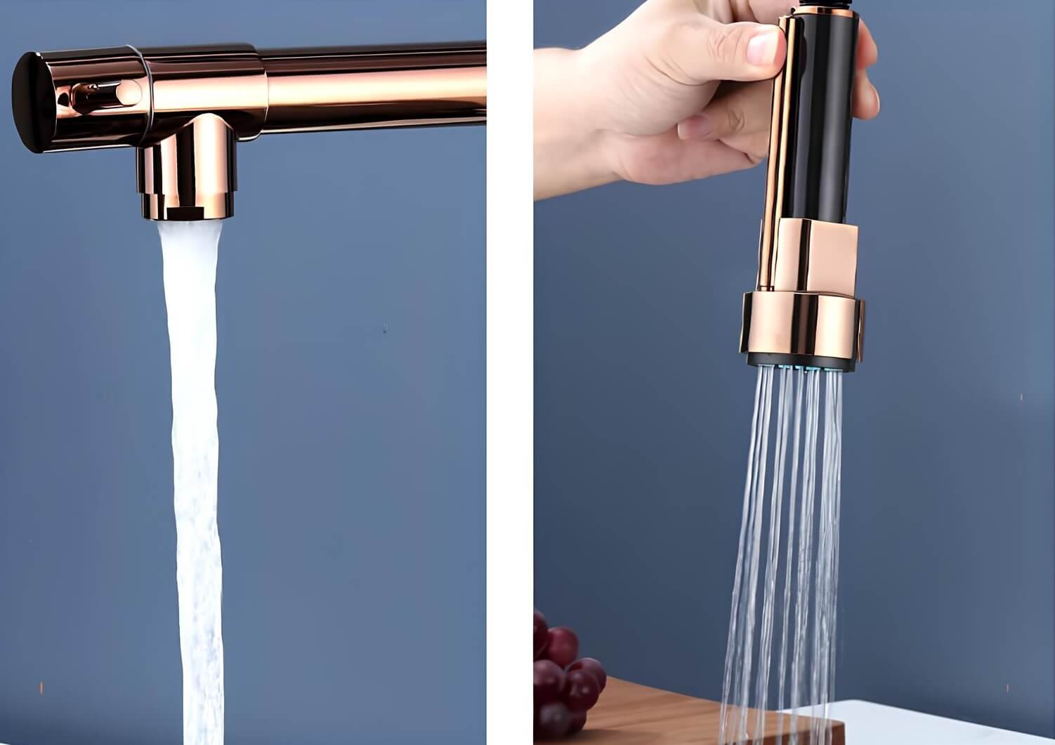 Industrial kitchen faucet with dual outlet and pull-down sprayer in matte black