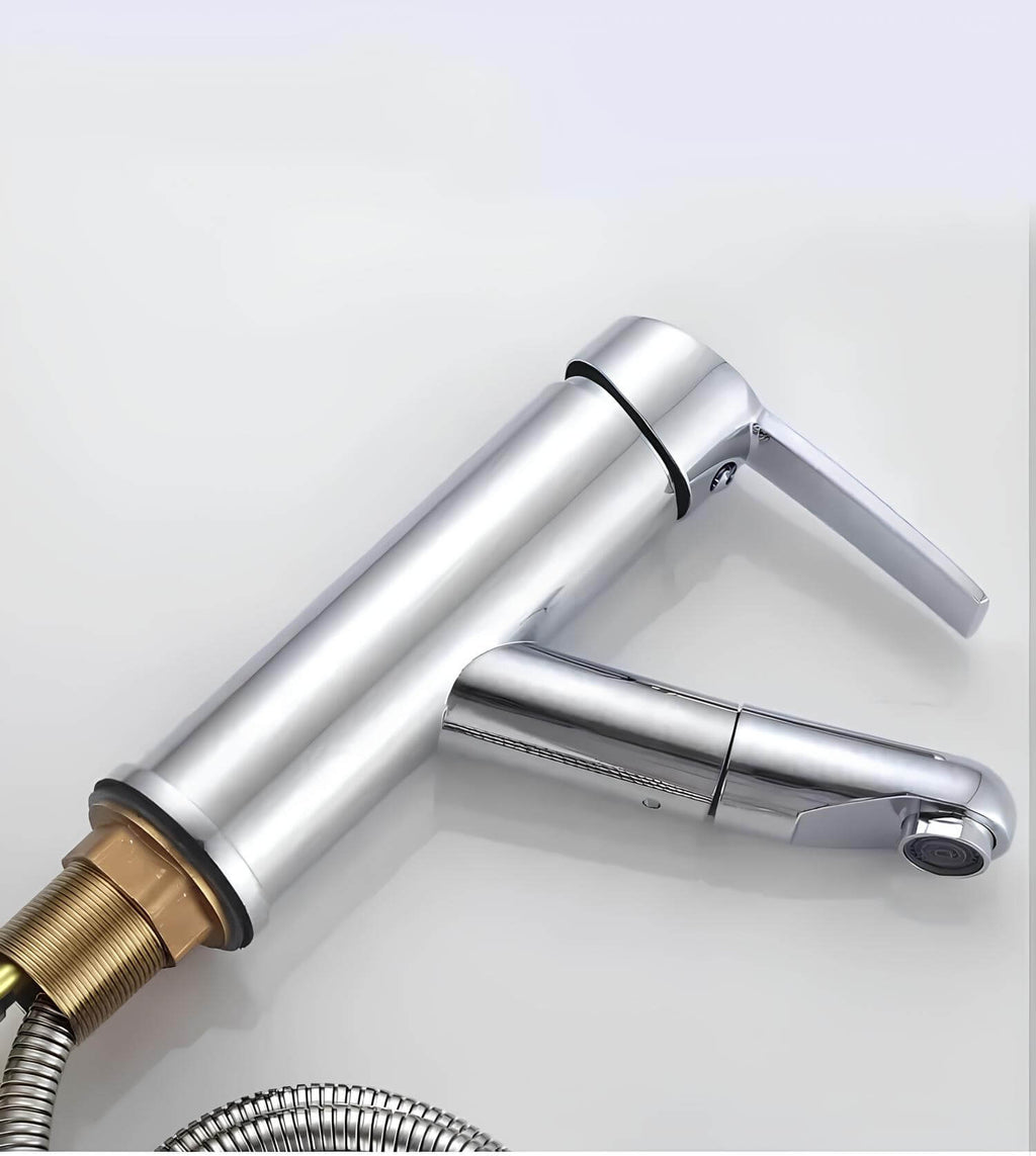 Single-lever kitchen faucet with pull-out sprayer and chrome finish