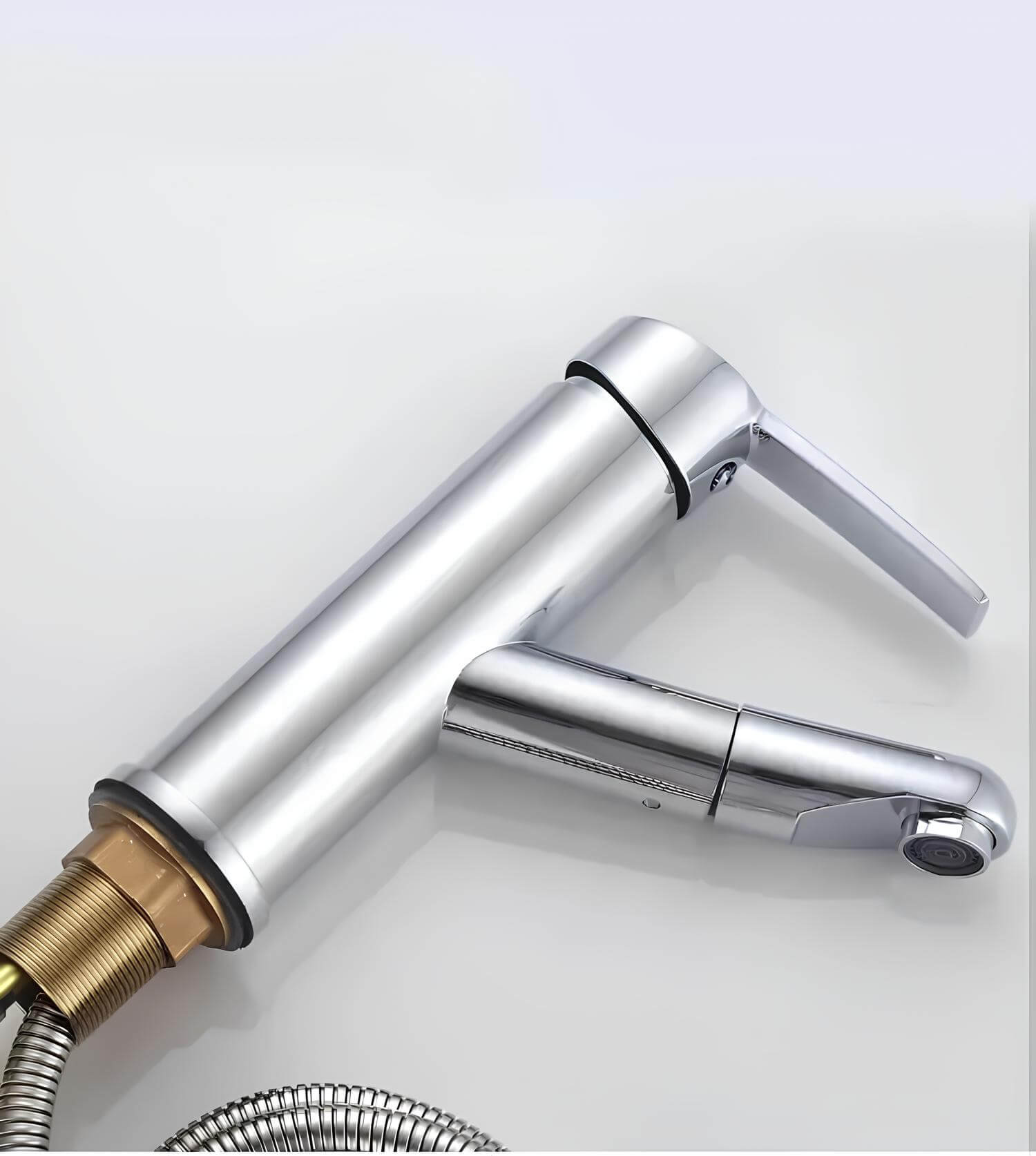 Single-lever kitchen faucet with pull-out sprayer and chrome finish