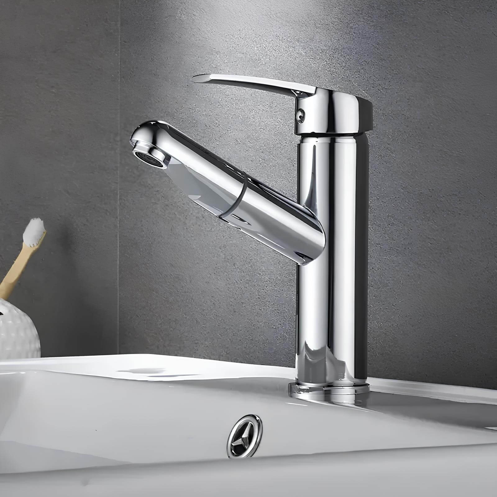 Single-lever kitchen faucet with pull-out sprayer and chrome finish