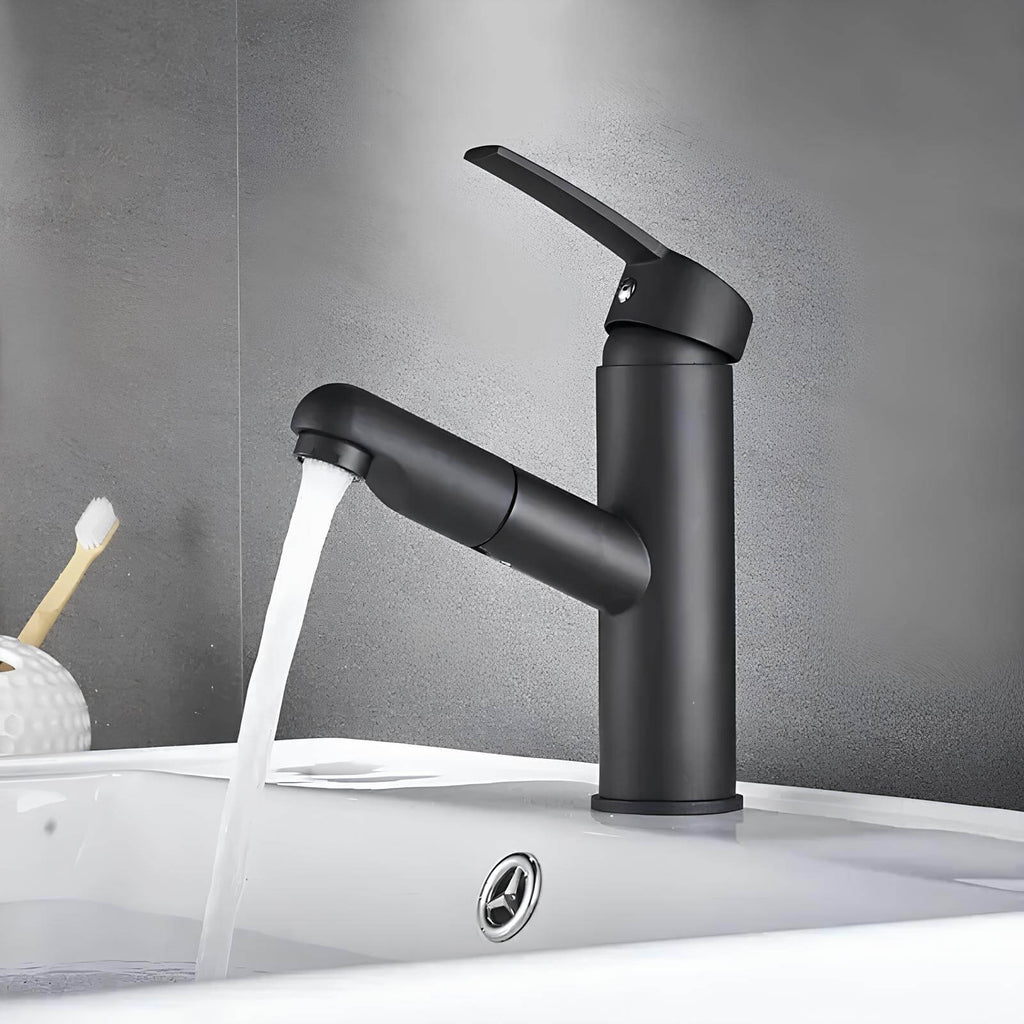 Single-lever kitchen faucet with pull-out sprayer and chrome finish
