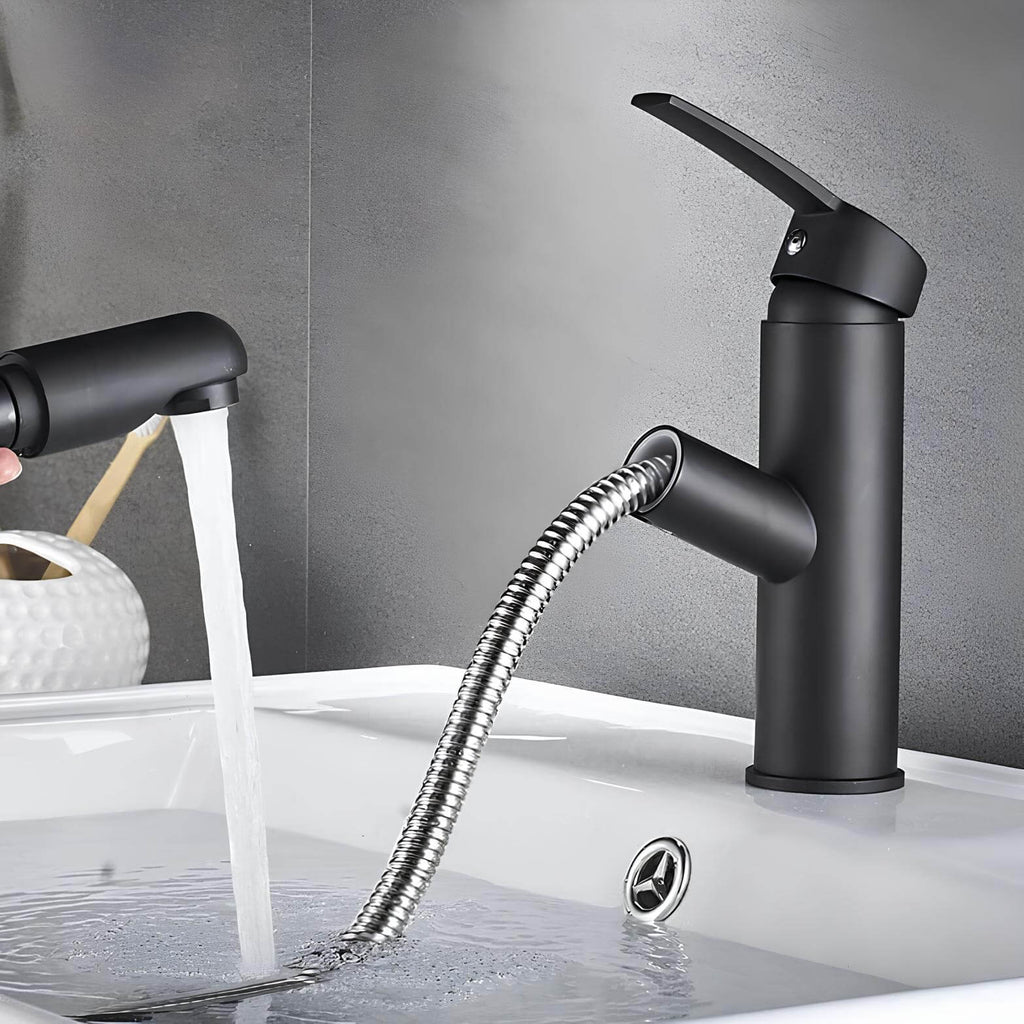 Single-lever kitchen faucet with pull-out sprayer and chrome finish