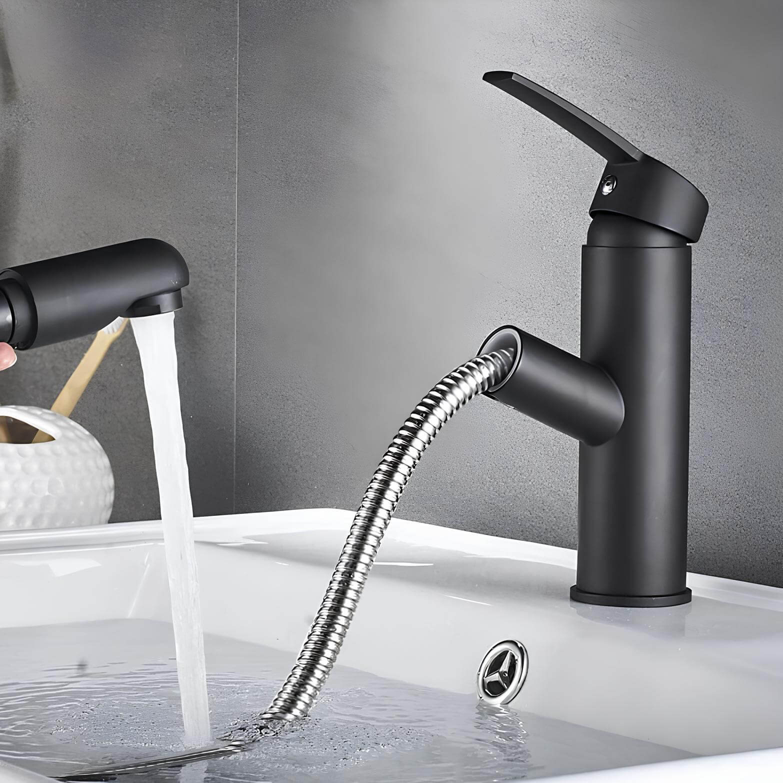 Single-lever kitchen faucet with pull-out sprayer and chrome finish