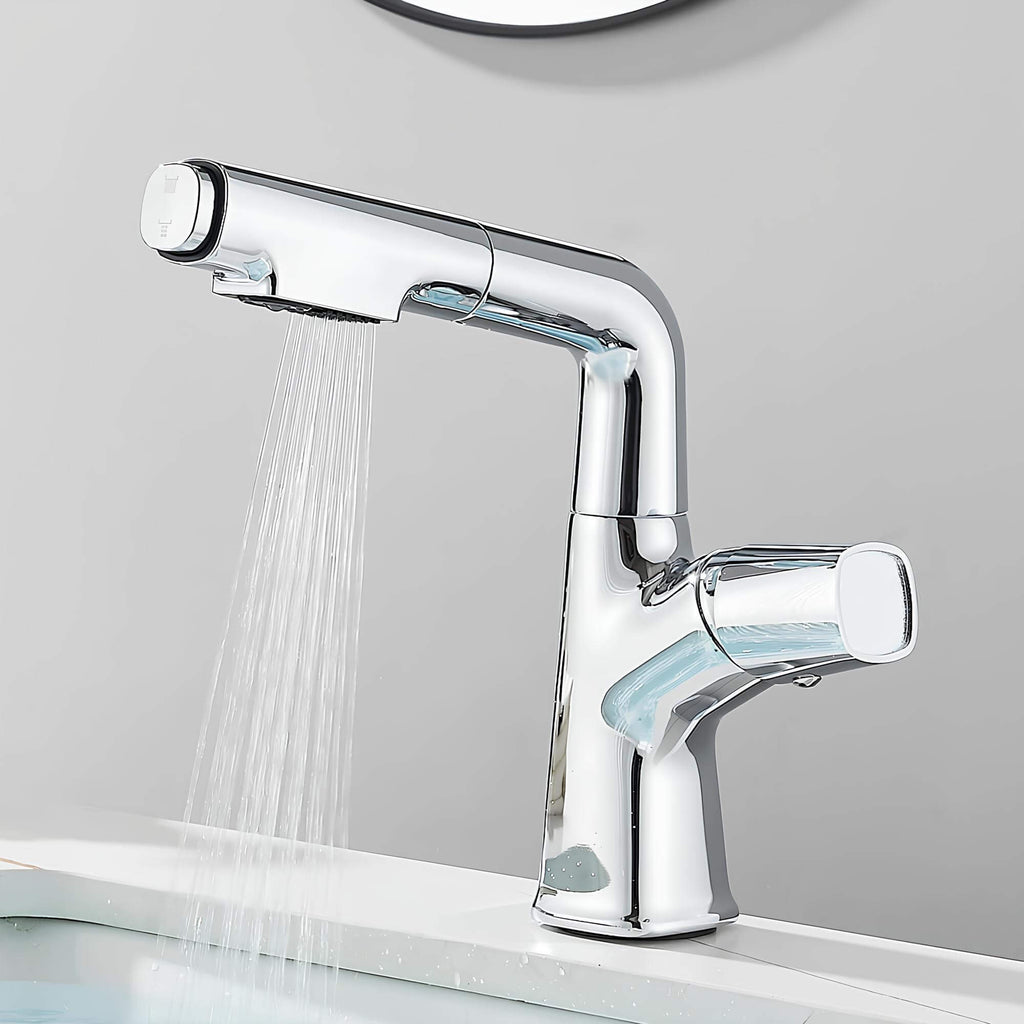 Adjustable kitchen faucet with integrated sprayer and 360° rotation