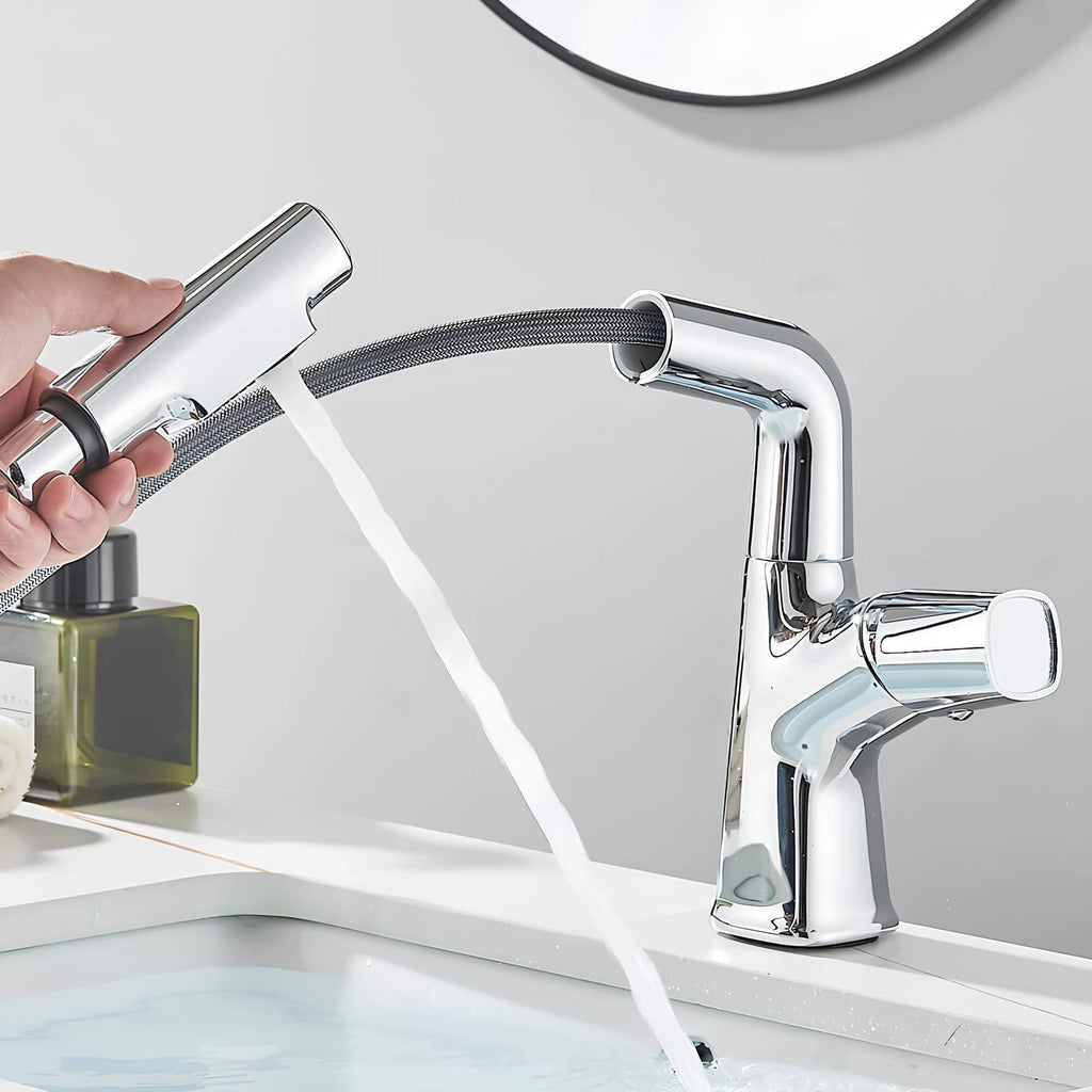 Adjustable kitchen faucet with integrated sprayer and 360° rotation