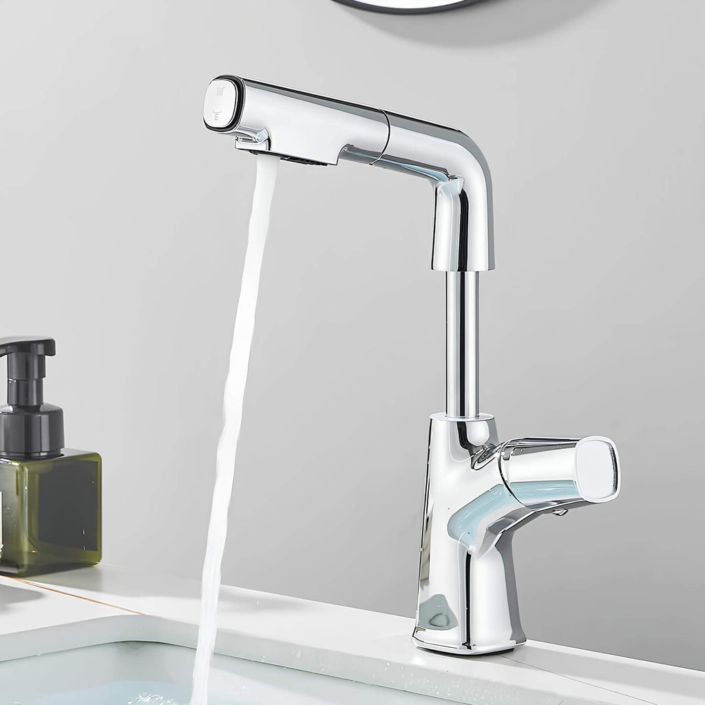 Adjustable kitchen faucet with integrated sprayer and 360° rotation