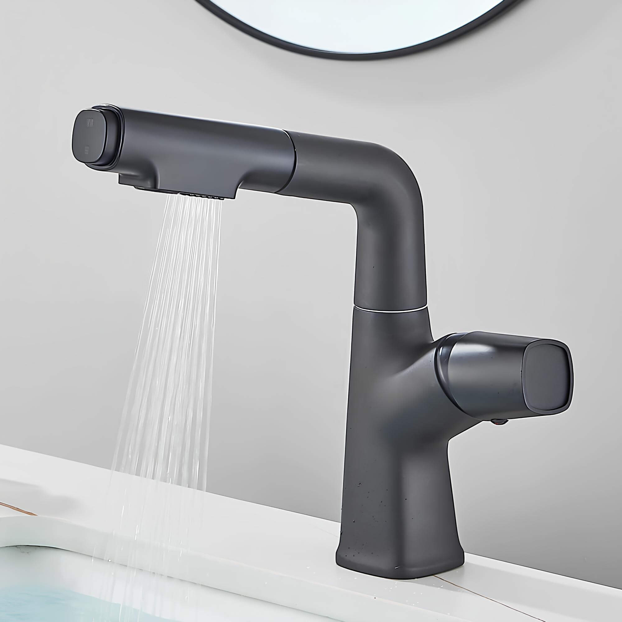 Adjustable kitchen faucet with integrated sprayer and 360° rotation
