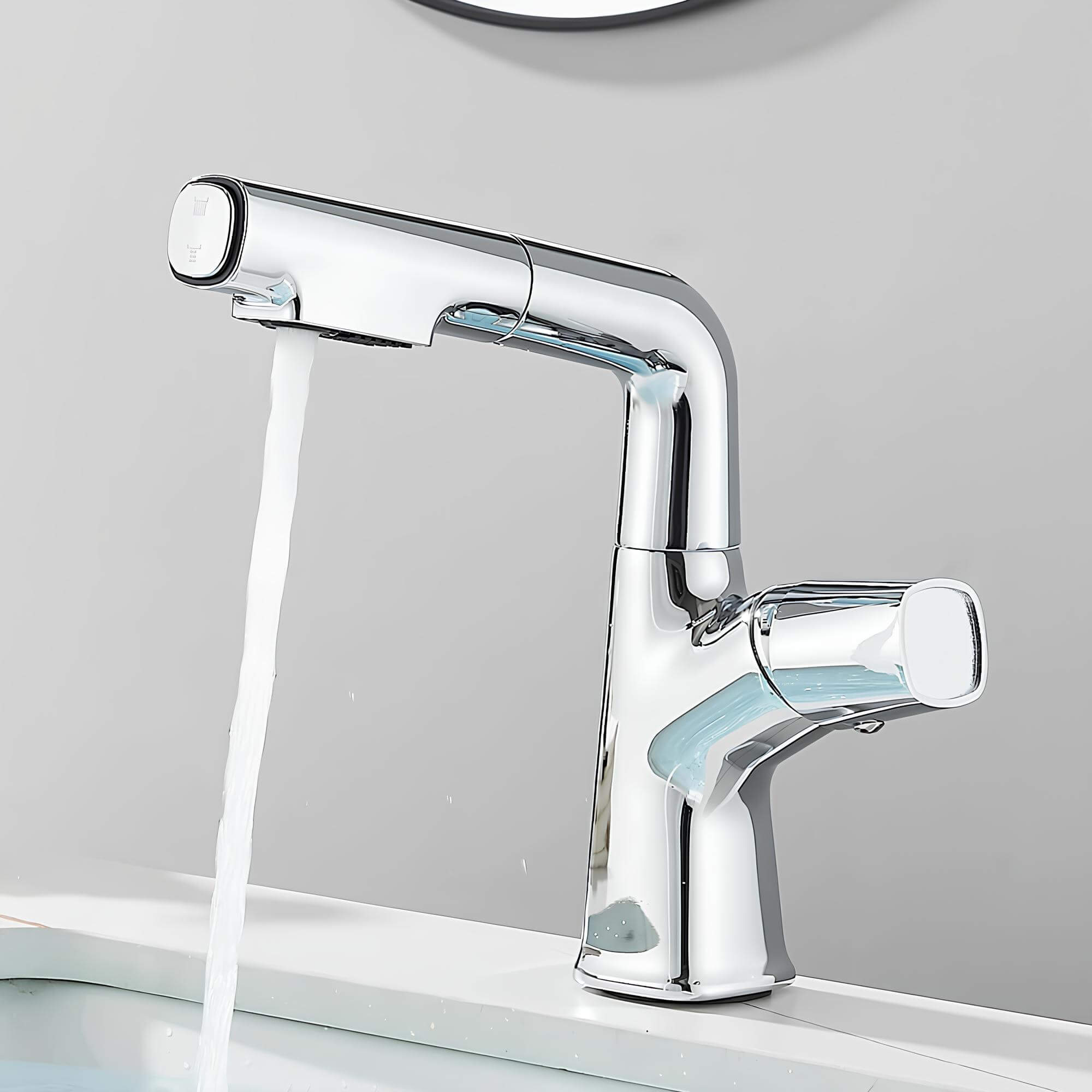 Adjustable kitchen faucet with integrated sprayer and 360° rotation