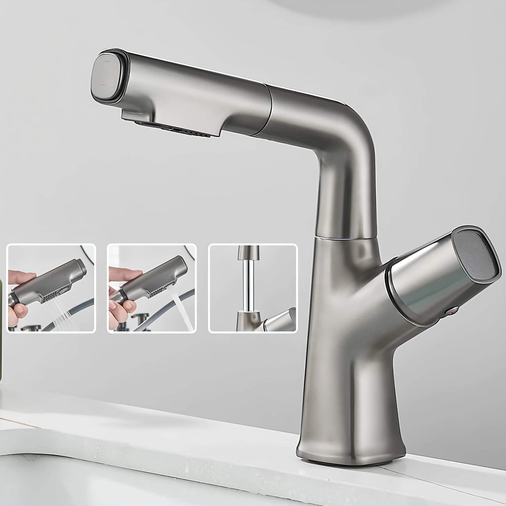 Adjustable kitchen faucet with integrated sprayer and 360° rotation