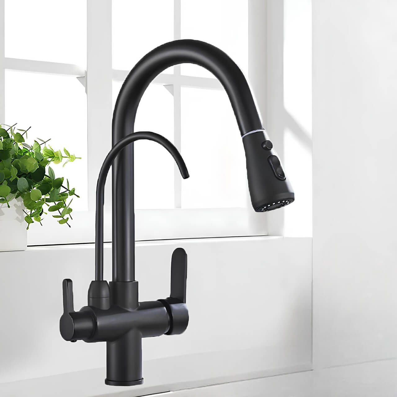 Multifunction kitchen faucet with pull-down sprayer and filtered water outlet