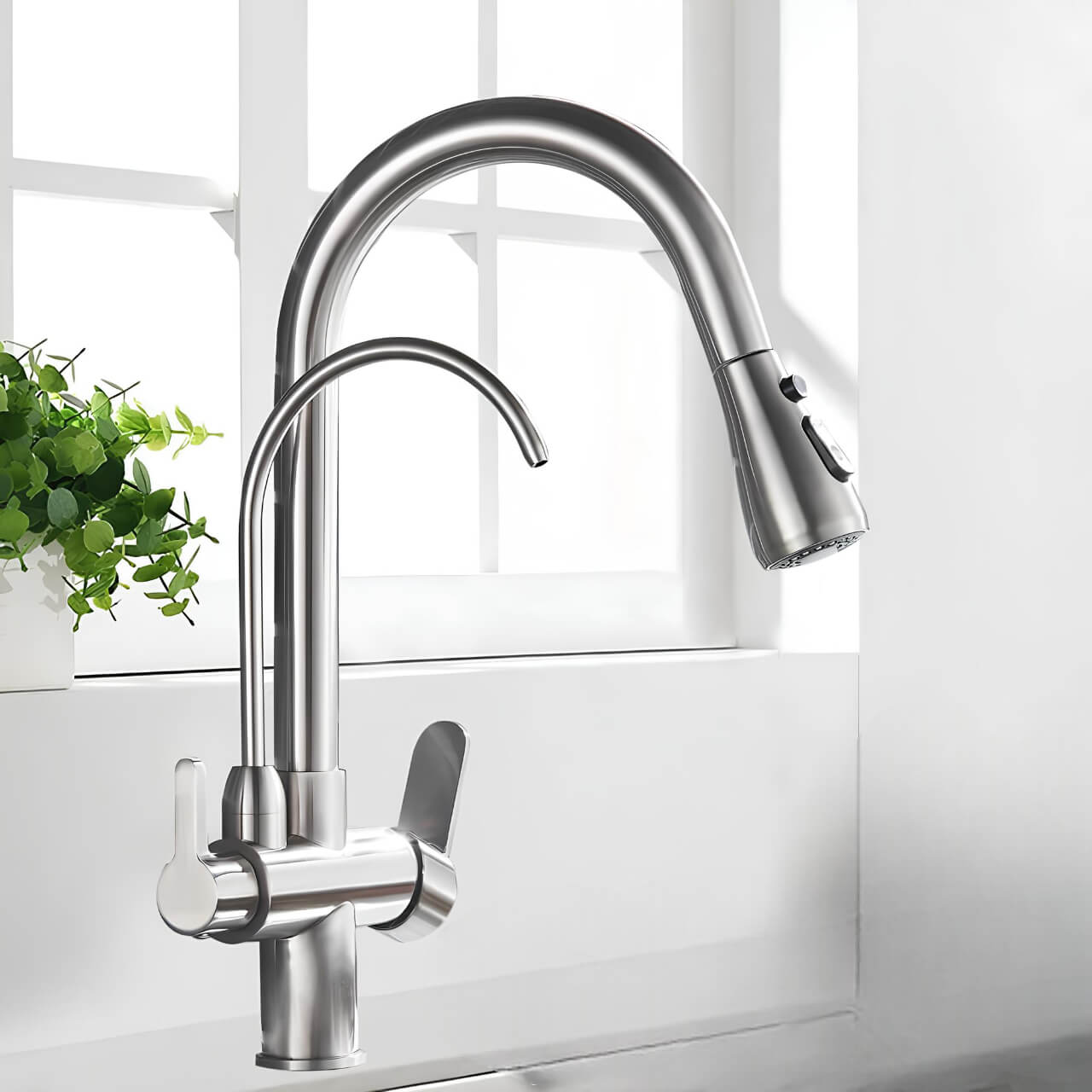 Multifunction kitchen faucet with pull-down sprayer and filtered water outlet
