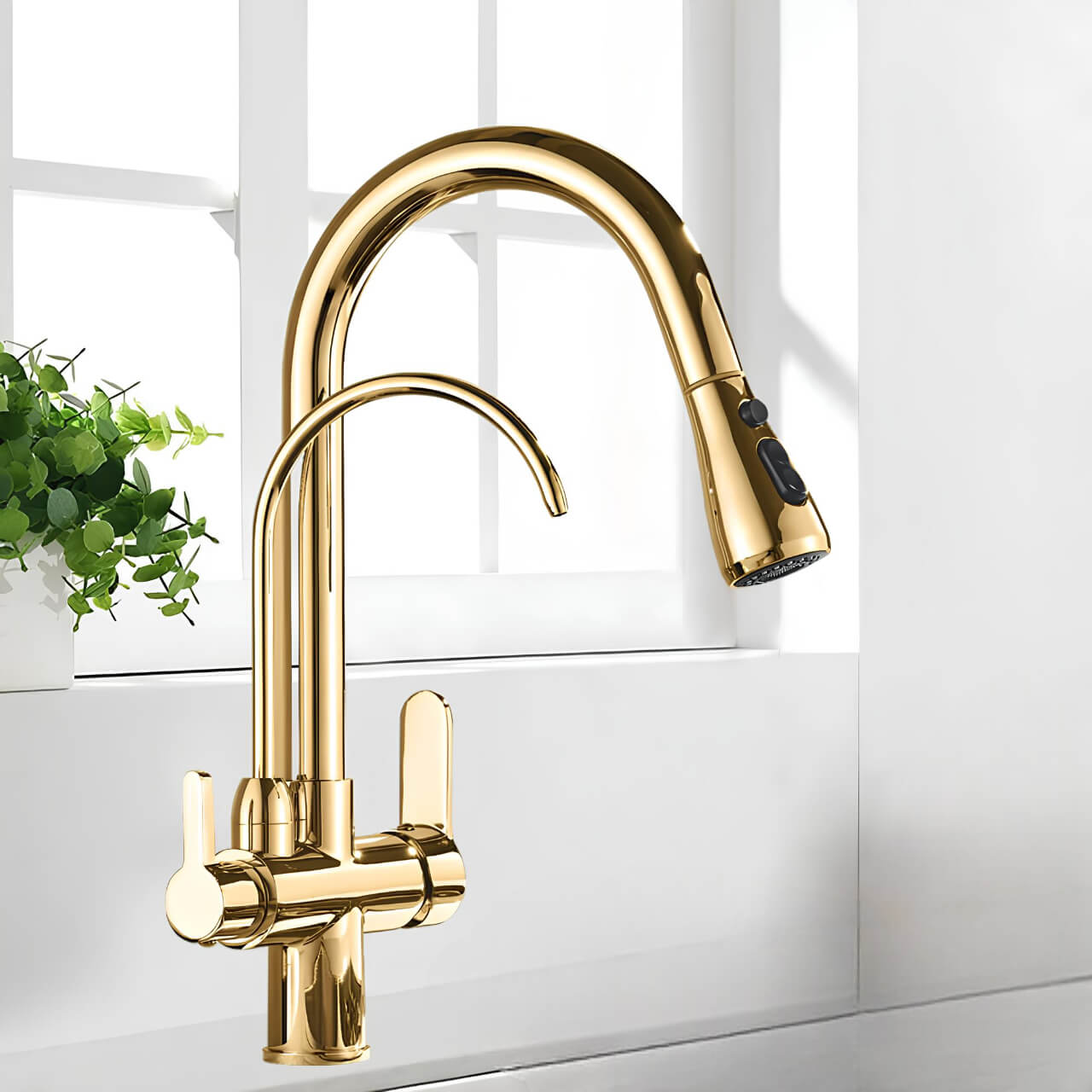 Multifunction kitchen faucet with pull-down sprayer and filtered water outlet