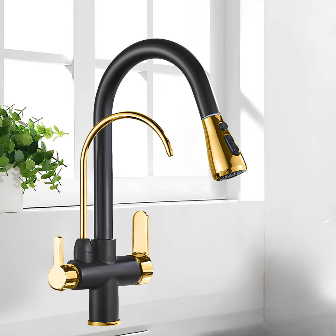 Multifunction kitchen faucet with pull-down sprayer and filtered water outlet