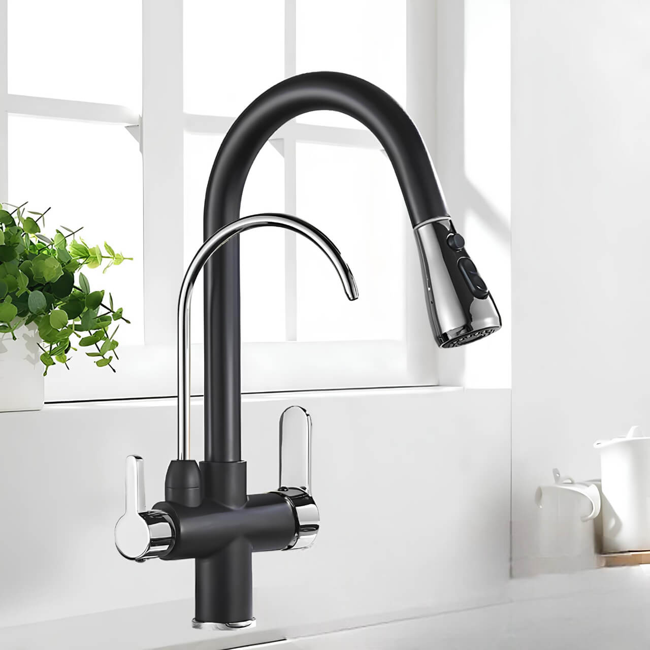 Multifunction kitchen faucet with pull-down sprayer and filtered water outlet
