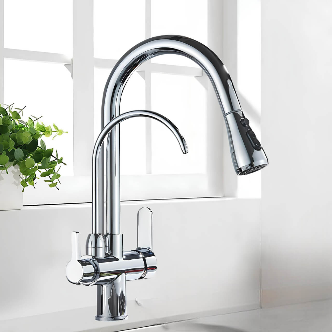 Multifunction kitchen faucet with pull-down sprayer and filtered water outlet