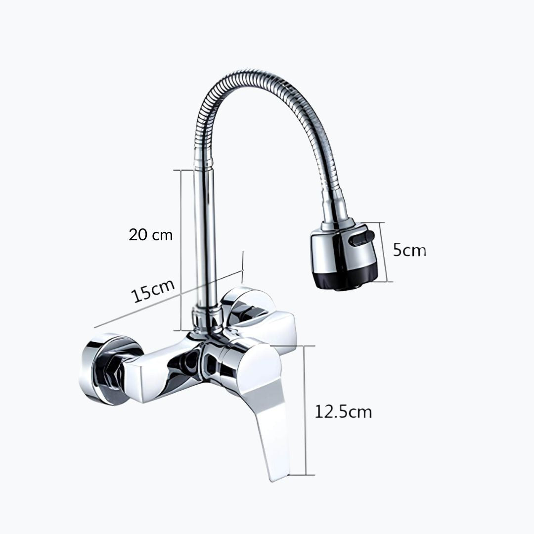 Wall-mounted kitchen faucet with dual spray and 360 degree swivel spout