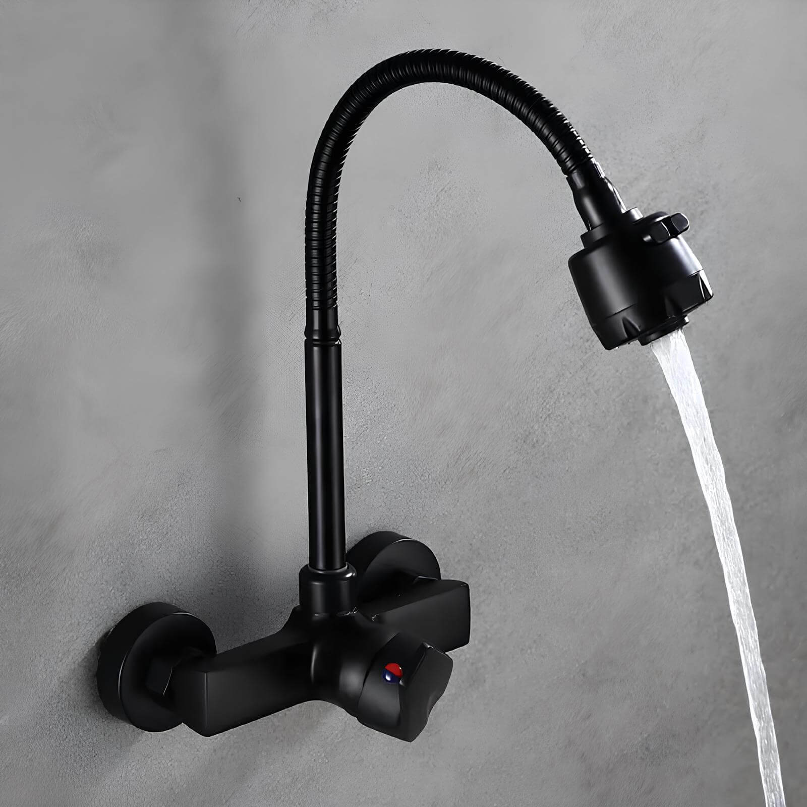 Wall-mounted kitchen faucet with dual spray and 360 degree swivel spout