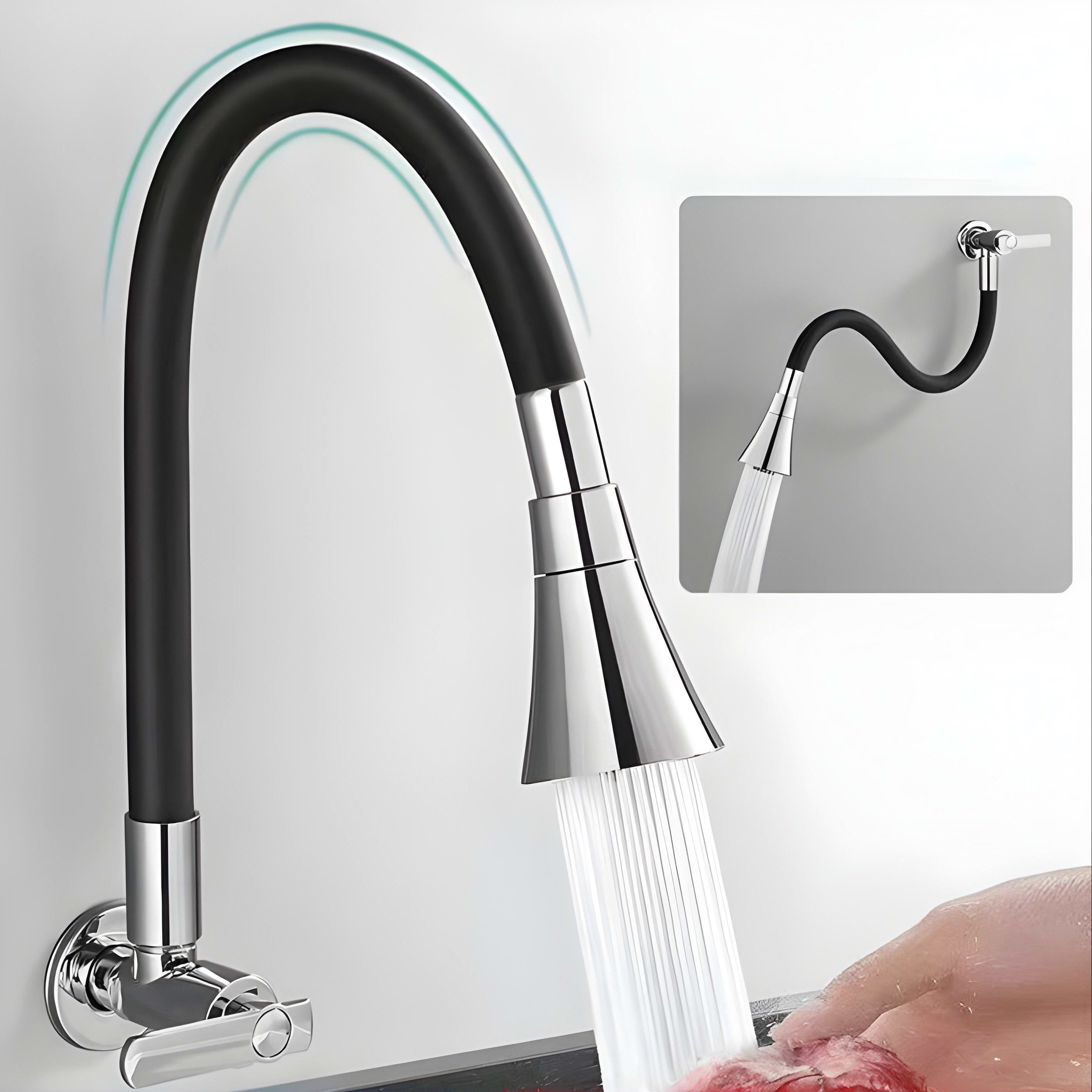 Wall-mount cold water kitchen faucet with flexible 360° spout