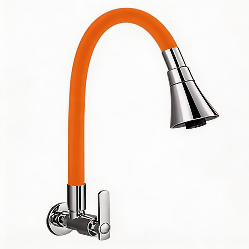 Wall-mount cold water kitchen faucet with flexible 360° spout