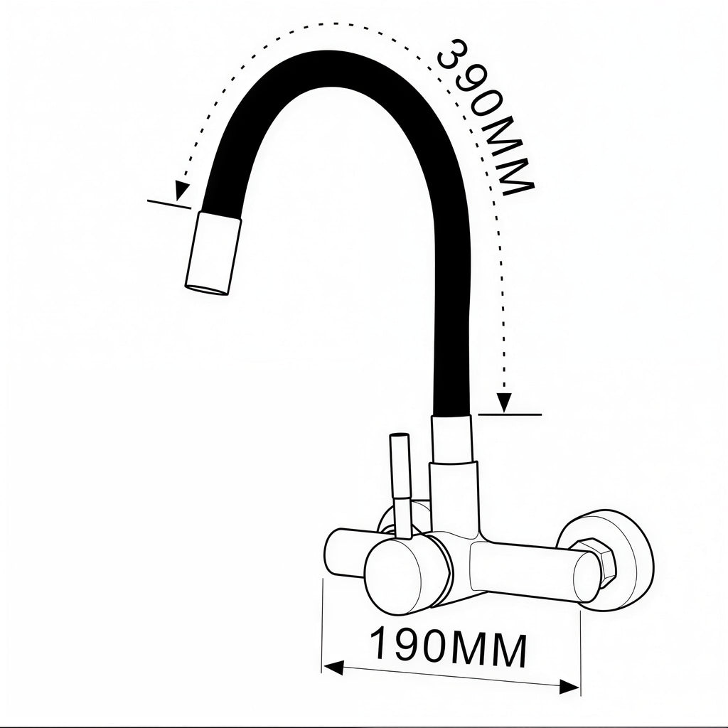 Wall-mount folding brass kitchen mixer with 360° swivel spout