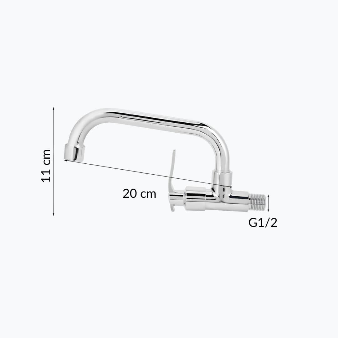 Wall-mount cold water faucet with chrome finish for kitchen or laundry