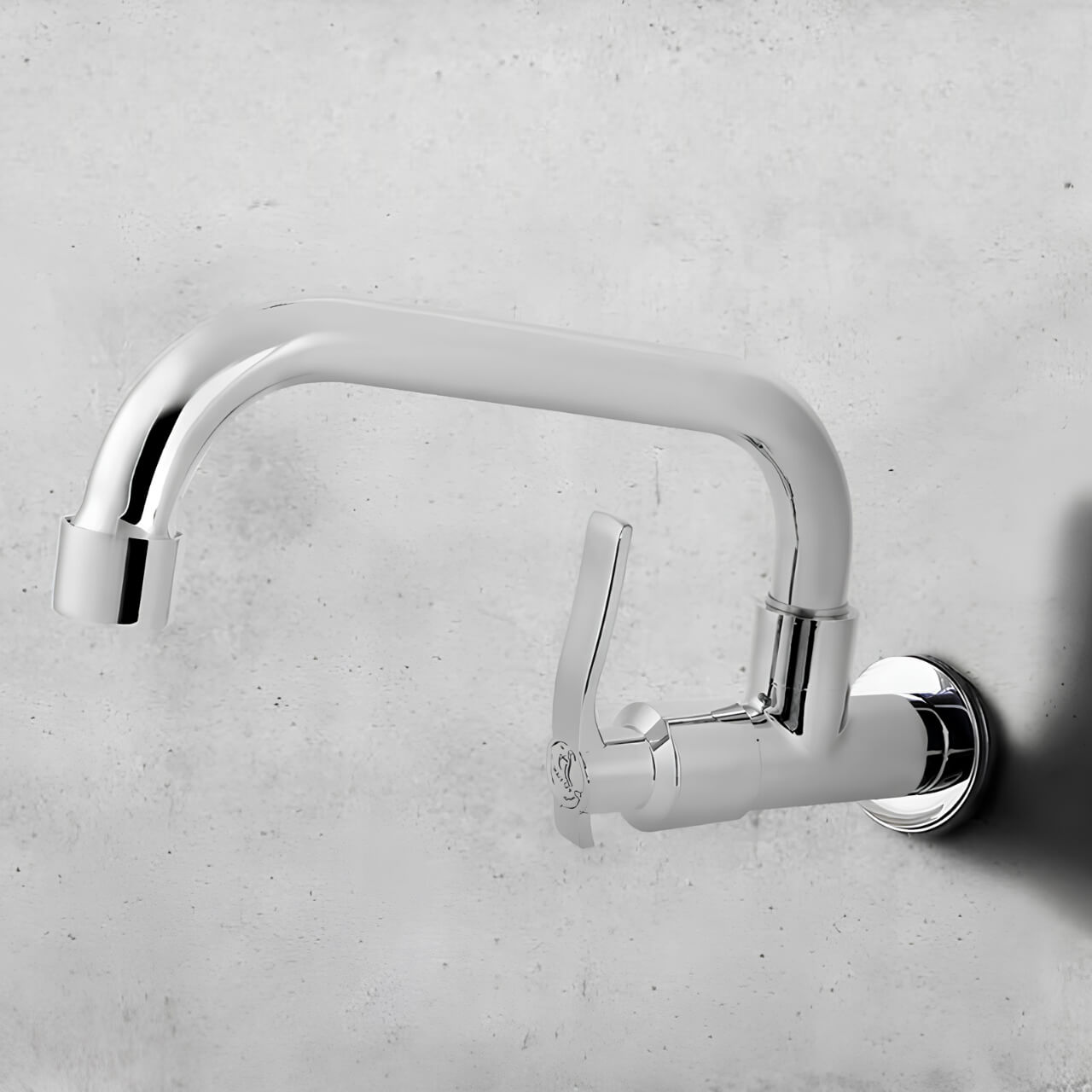 Wall-mount cold water faucet with chrome finish for kitchen or laundry