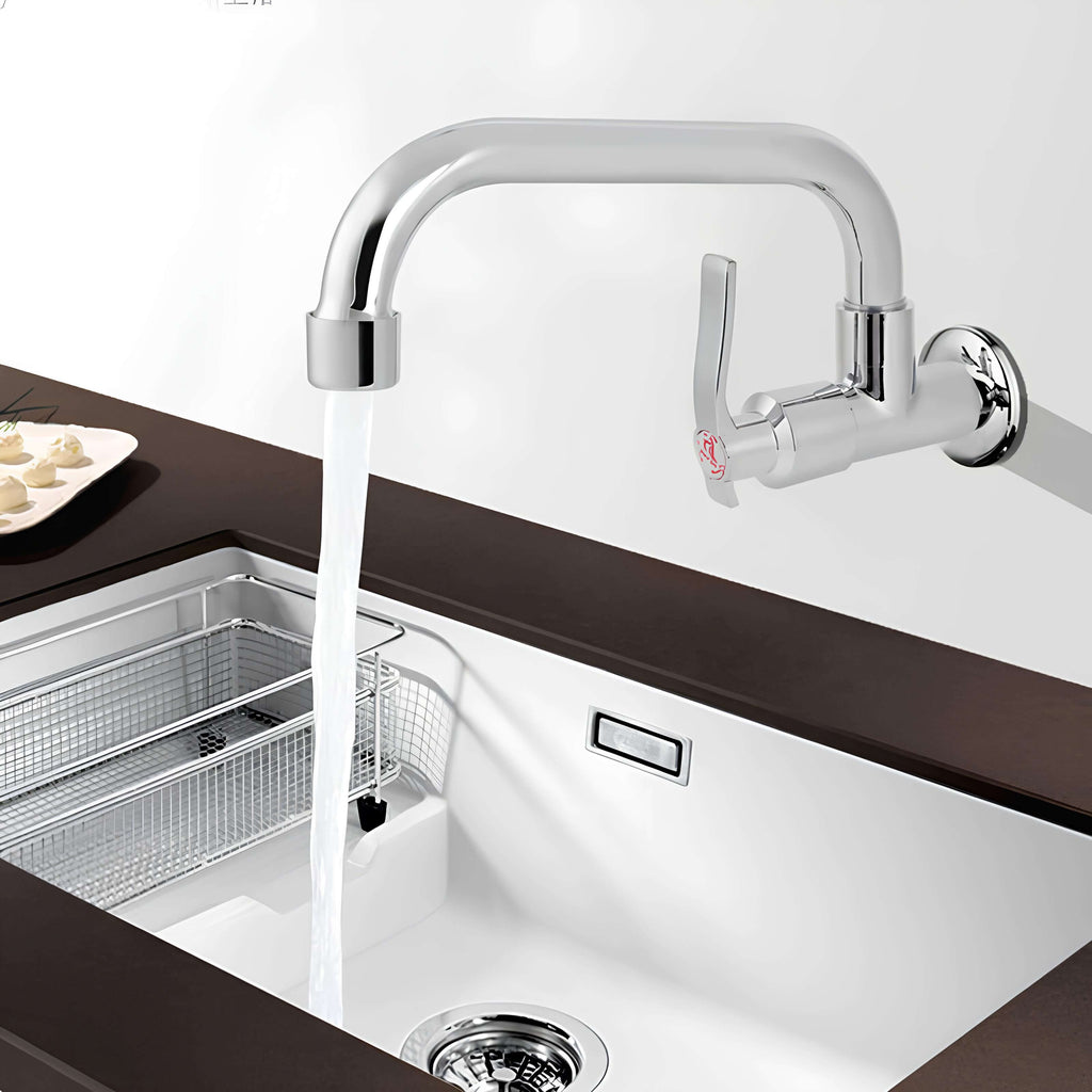 Wall-mount cold water faucet with chrome finish for kitchen or laundry