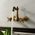 Retro wall-mount kitchen faucet with antique bronze finish and dual handles
