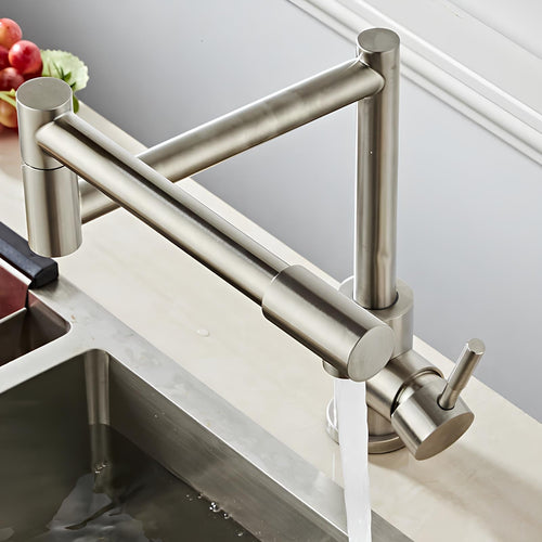 360° swivel folding kitchen faucet in lead-free brushed stainless steel