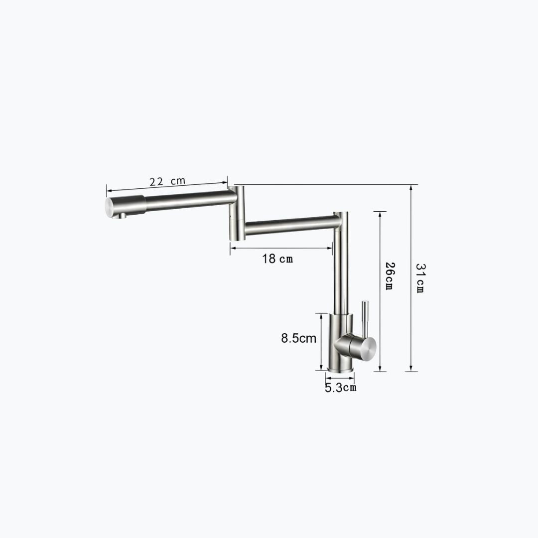 360° swivel folding kitchen faucet in lead-free brushed stainless steel