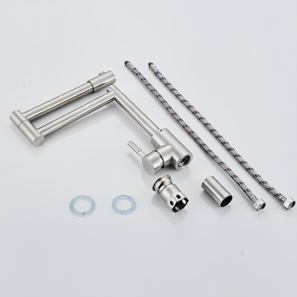 360° swivel folding kitchen faucet in lead-free brushed stainless steel