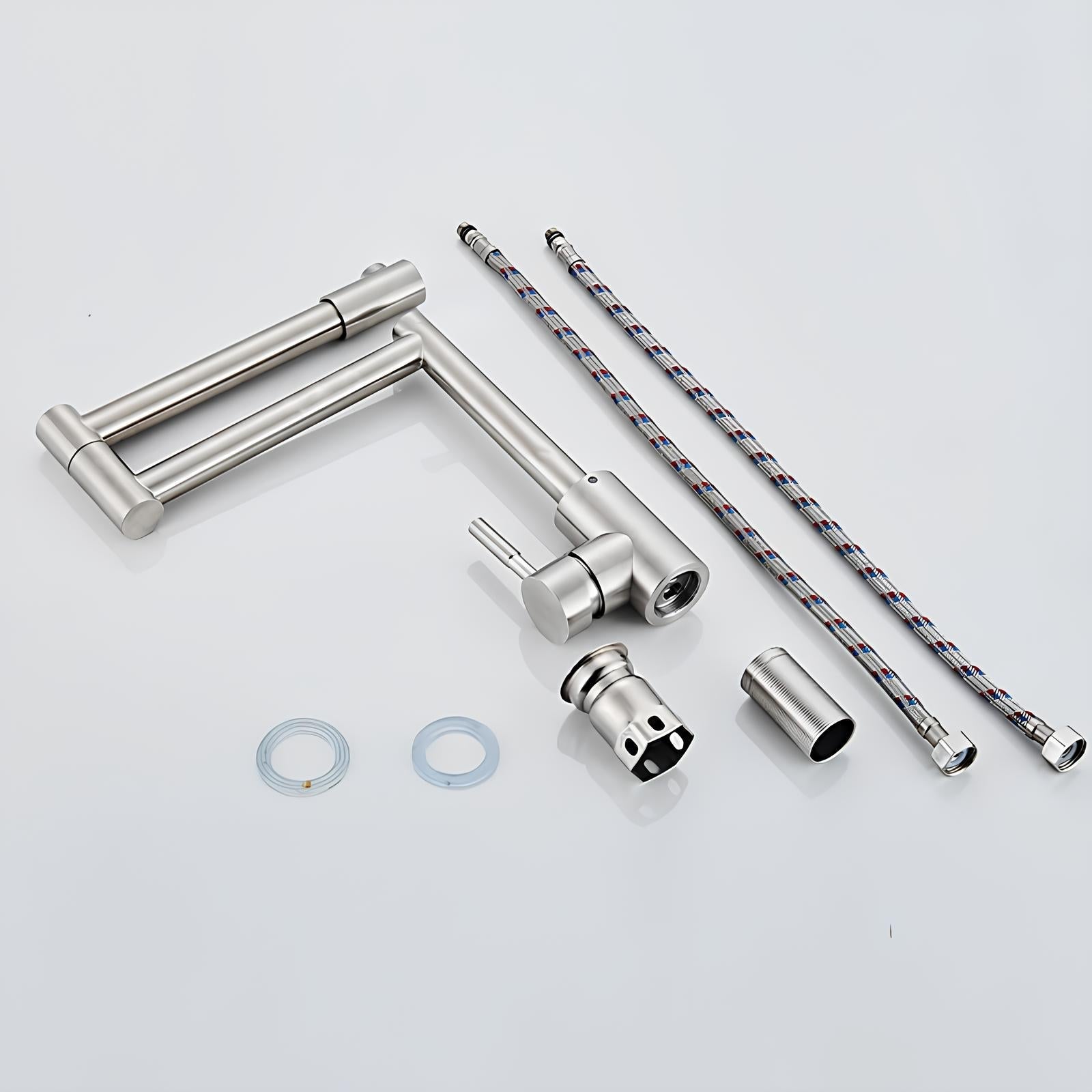 360° swivel folding kitchen faucet in lead-free brushed stainless steel
