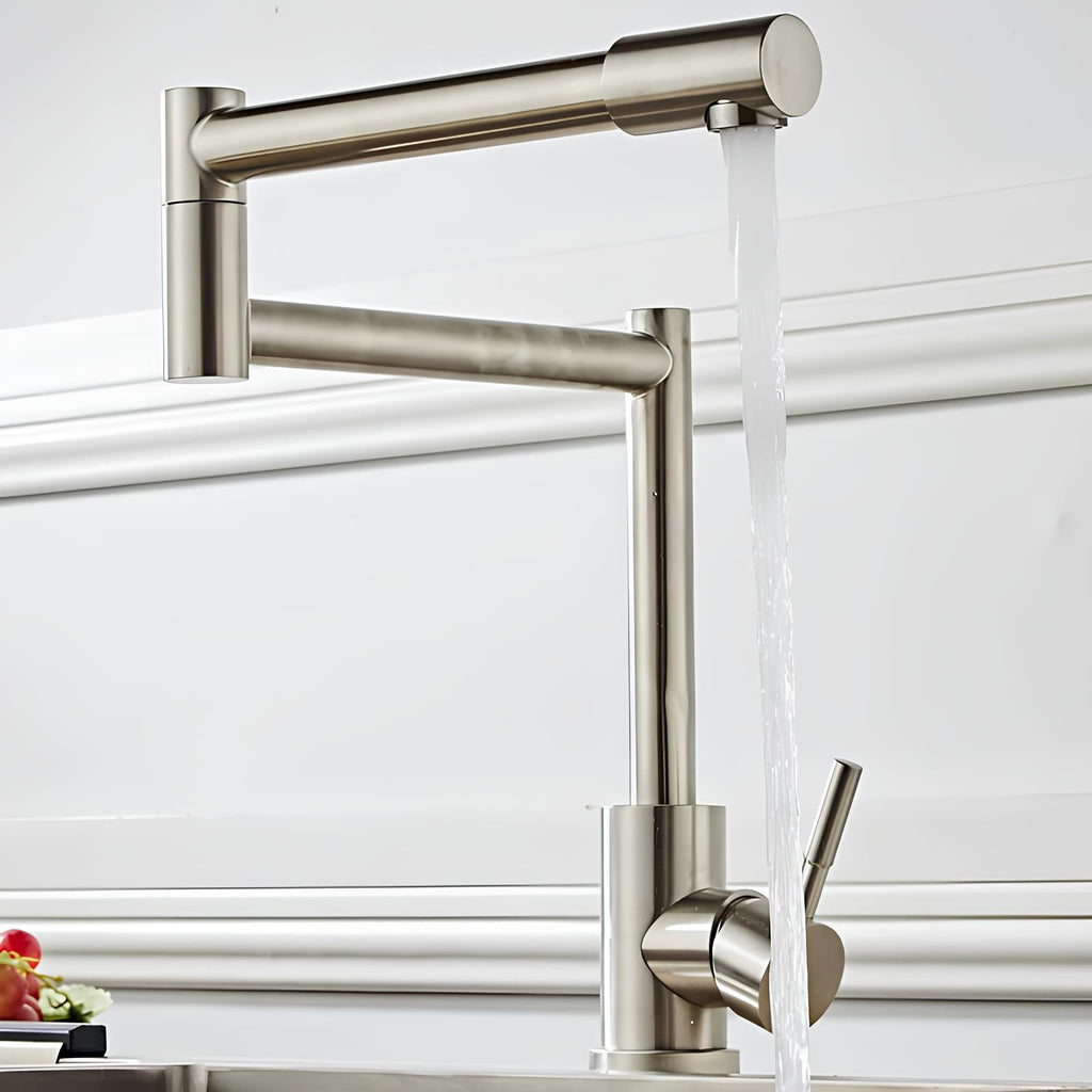 360° swivel folding kitchen faucet in lead-free brushed stainless steel