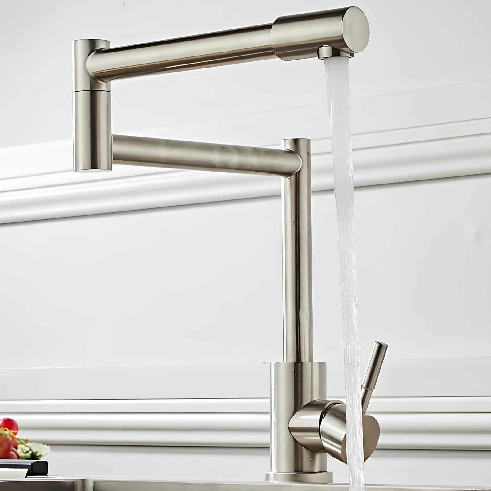 360° swivel folding kitchen faucet in lead-free brushed stainless steel